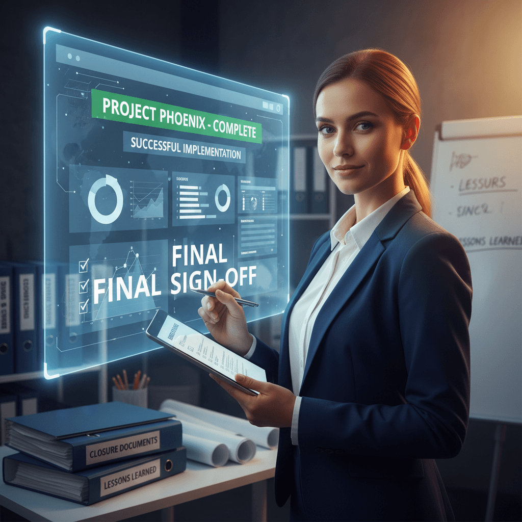 Project manager verifying completed deliverables against acceptance criteria