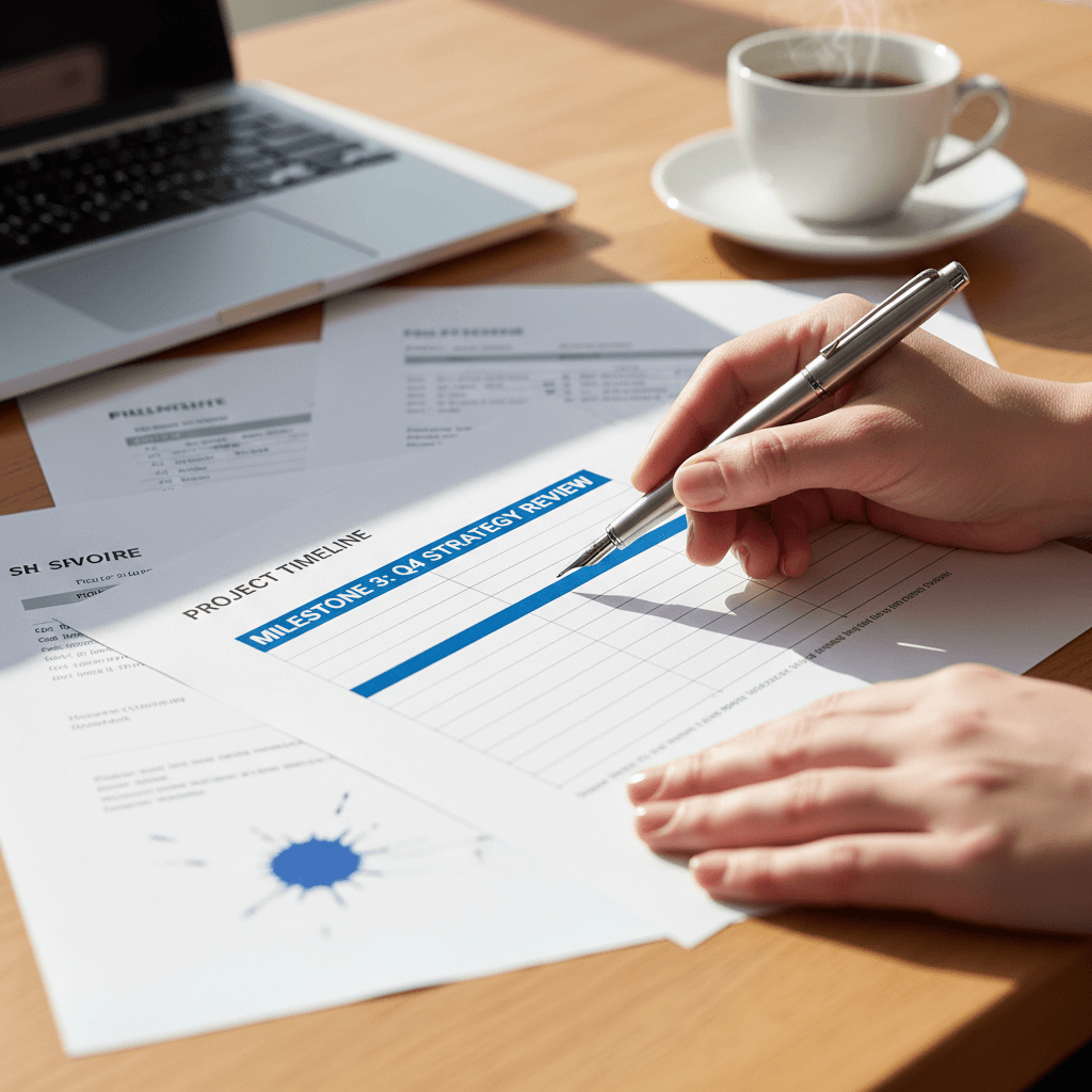 Project consultant reviewing strategic planning documentation